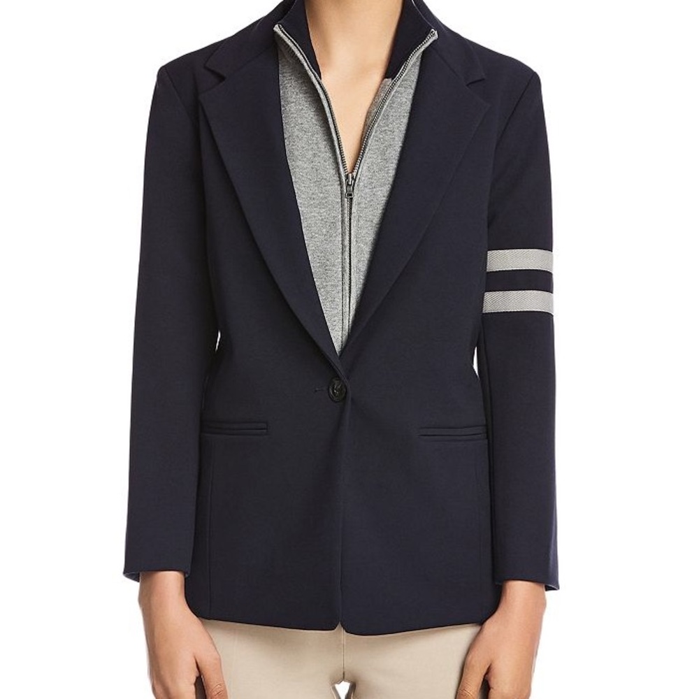 Bailey/44 Navy Blazer with Removable Sweater Insert – Striped Sleeve Detail ✨💙